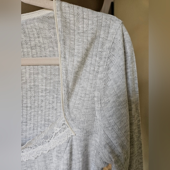 NWOT Free People Intimately long sleeve top with lace details in gray - Picture 10 of 15